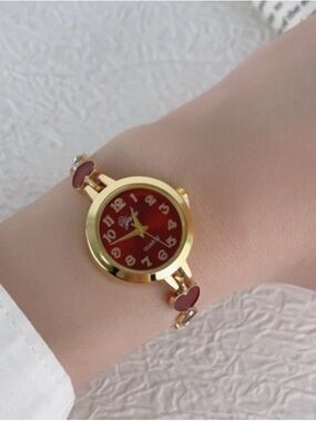 Gold-Tone Red, white or Pink Dial Women's Bracelet Watch